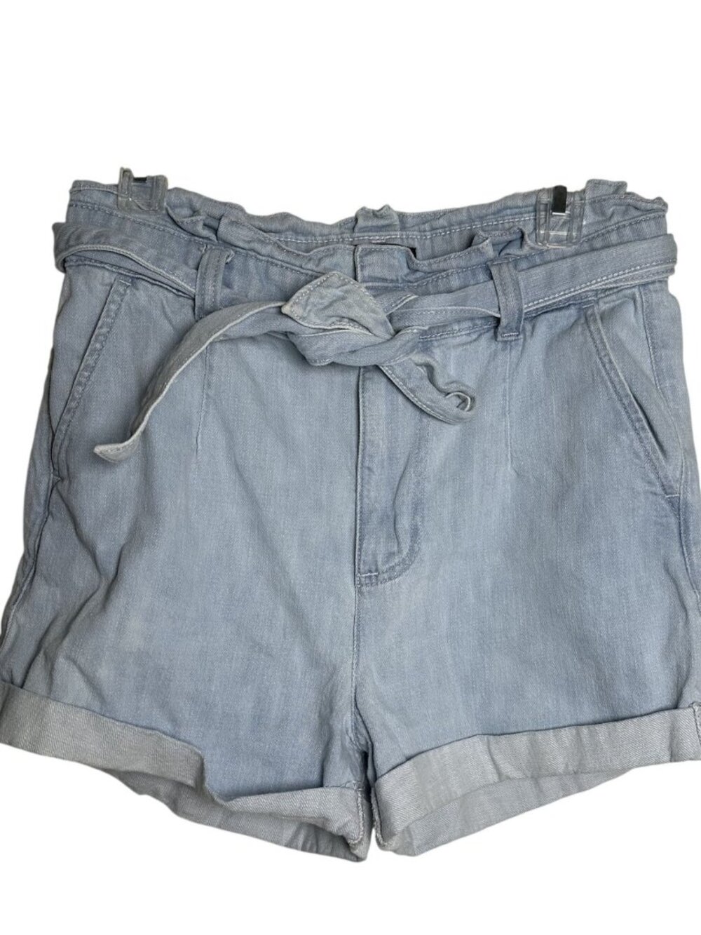Express Super High Rise Chambray Shorts Womens Size 8 Paperbag Waist Tie Belt Bl